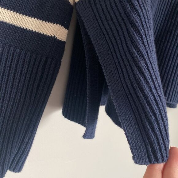 GAP Striped Navy White Cropped Oversized Slouchy Cotton Sweater XXS Nautical New - Picture 6 of 11